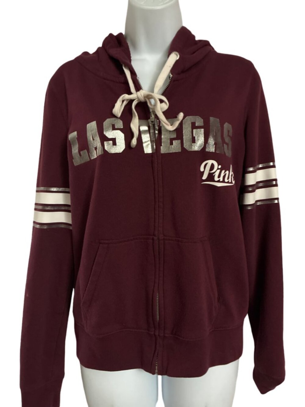 Sz.S*PINK*Victoria's Secret-Burgundy/Silver Metallic Zip-up Hoodie "Las Vegas"